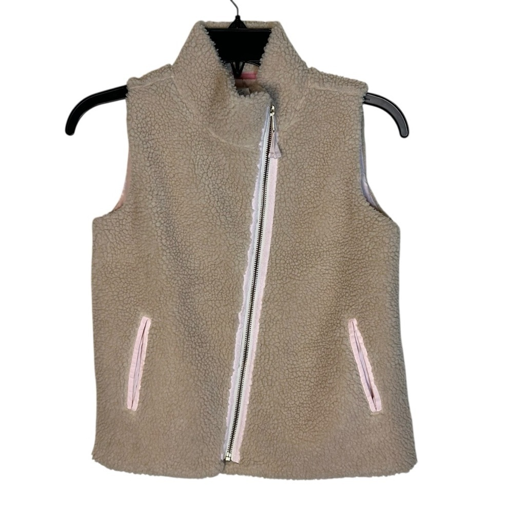 J. Crew Crewcuts girls size 10 Teddy Cozy Sherpa Zip Up Vest Pockets Pink Beige